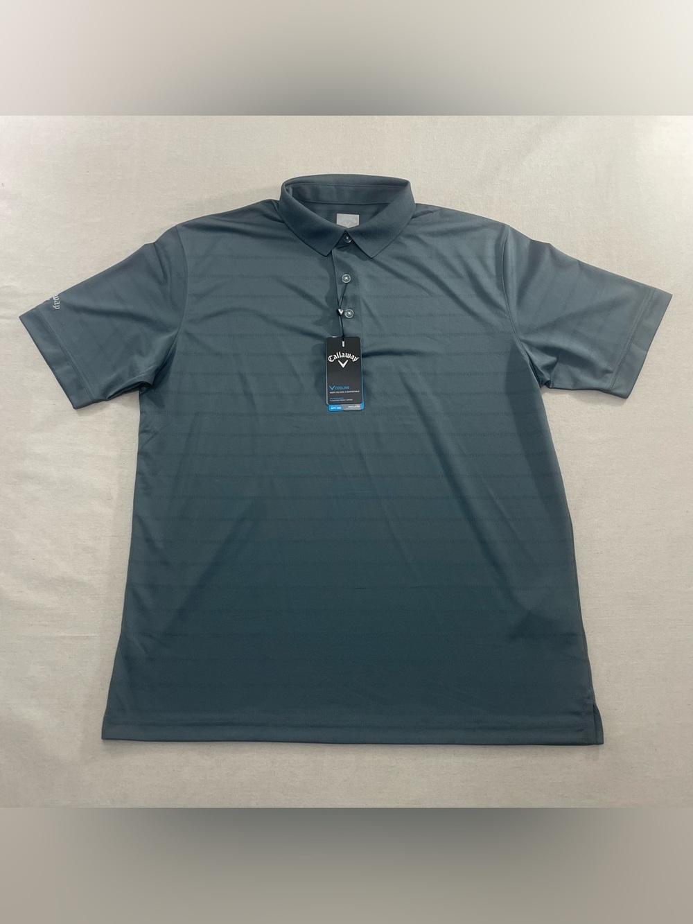 NWT Callaway Men’s Golf Polo Shirt Opti-Vent Opti Dri Gray Vented Stripes Sz L